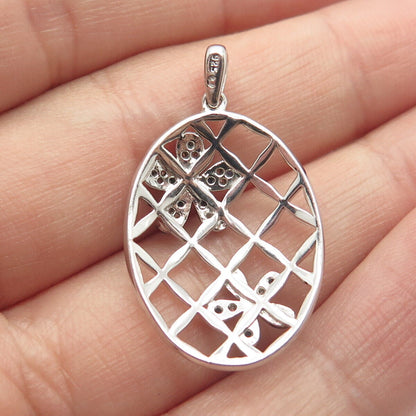 925 Sterling Silver Lab-Created Sapphire & C Z Cage Pendant