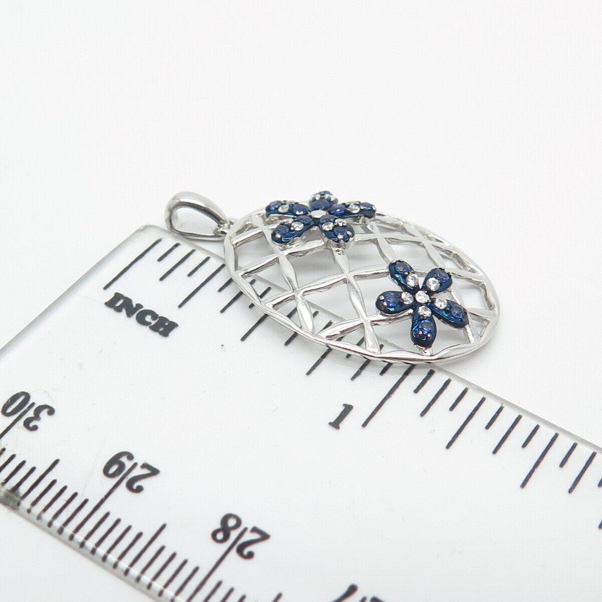 925 Sterling Silver Lab-Created Sapphire & C Z Cage Pendant