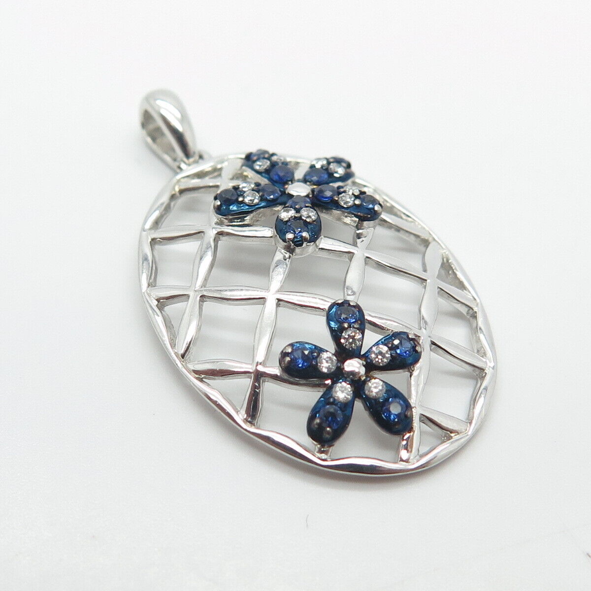 925 Sterling Silver Lab-Created Sapphire & C Z Cage Pendant