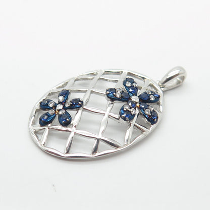 925 Sterling Silver Lab-Created Sapphire & C Z Cage Pendant