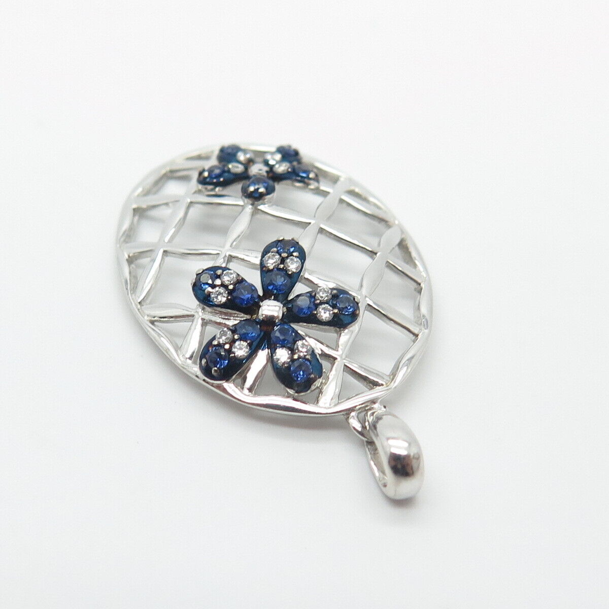 925 Sterling Silver Lab-Created Sapphire & C Z Cage Pendant