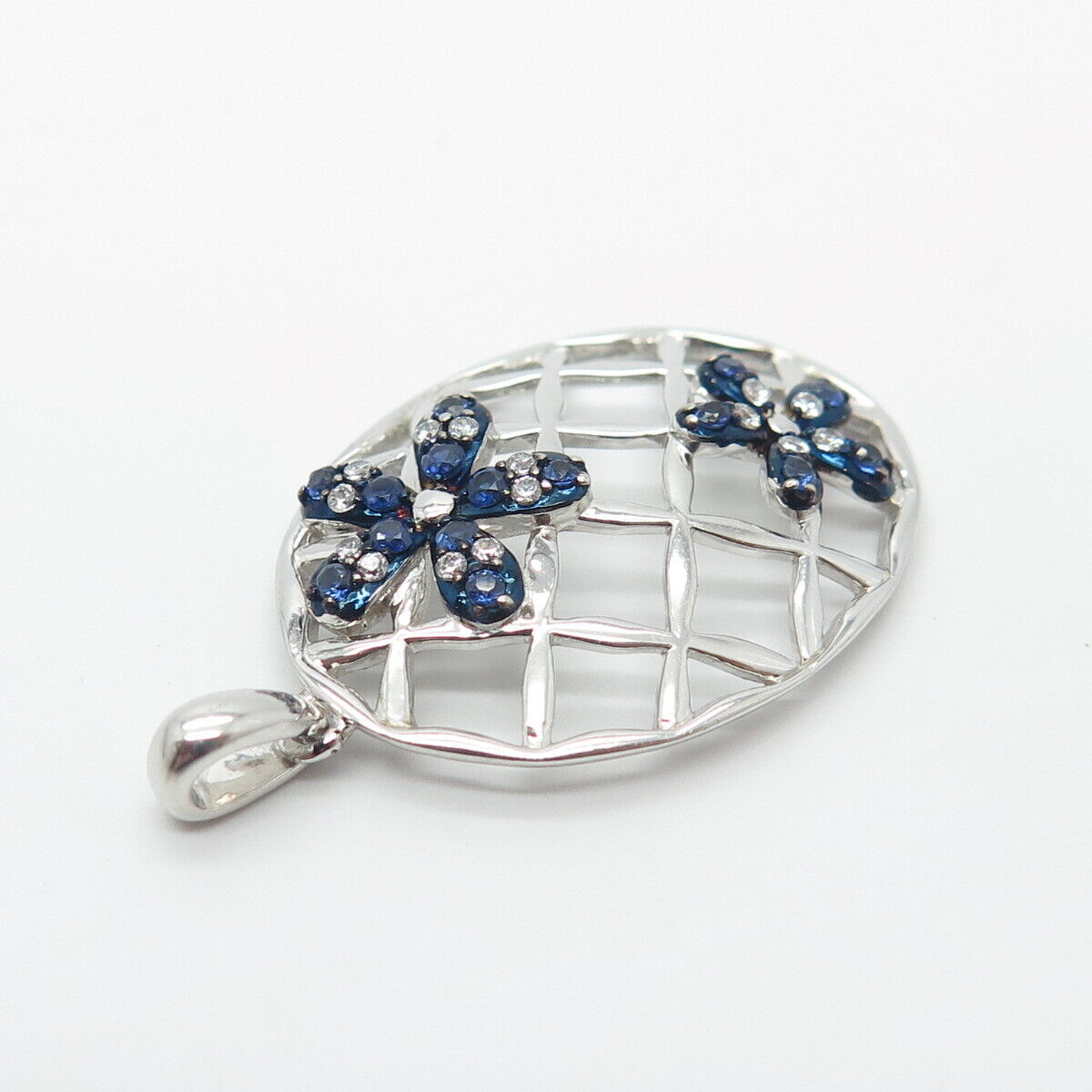 925 Sterling Silver Lab-Created Sapphire & C Z Cage Pendant