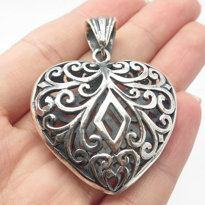 925 Sterling Silver Vintage Ornate Heart Pendant