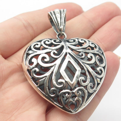 925 Sterling Silver Vintage Ornate Heart Pendant