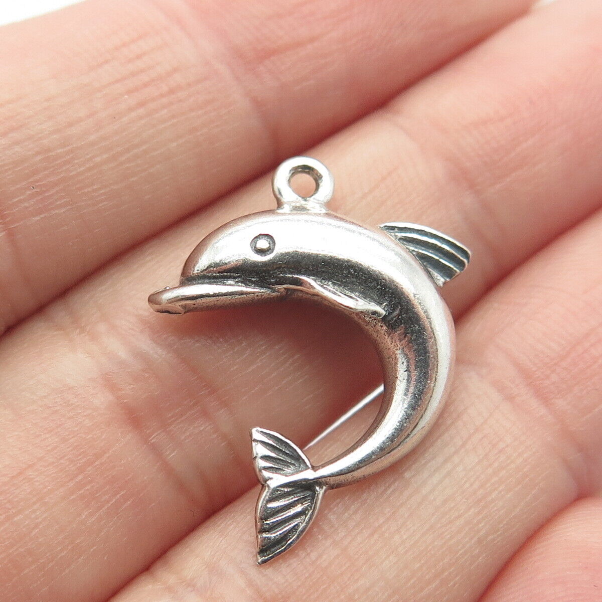 925 Sterling Silver Vintage Friendly Dolphin Charm Pendant