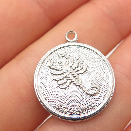 925 Sterling Silver Vintage Scorpio Zodiac Sign Round Pendant