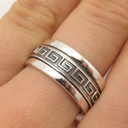 925 Sterling Silver Vintage Greek Maze Rotating Band Ring Size 9.25