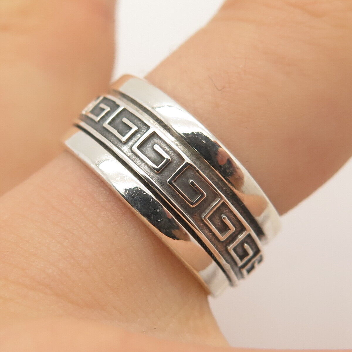 925 Sterling Silver Vintage Greek Maze Rotating Band Ring Size 9.25