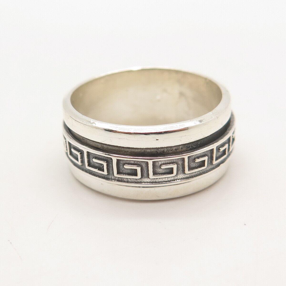 925 Sterling Silver Vintage Greek Maze Rotating Band Ring Size 9.25