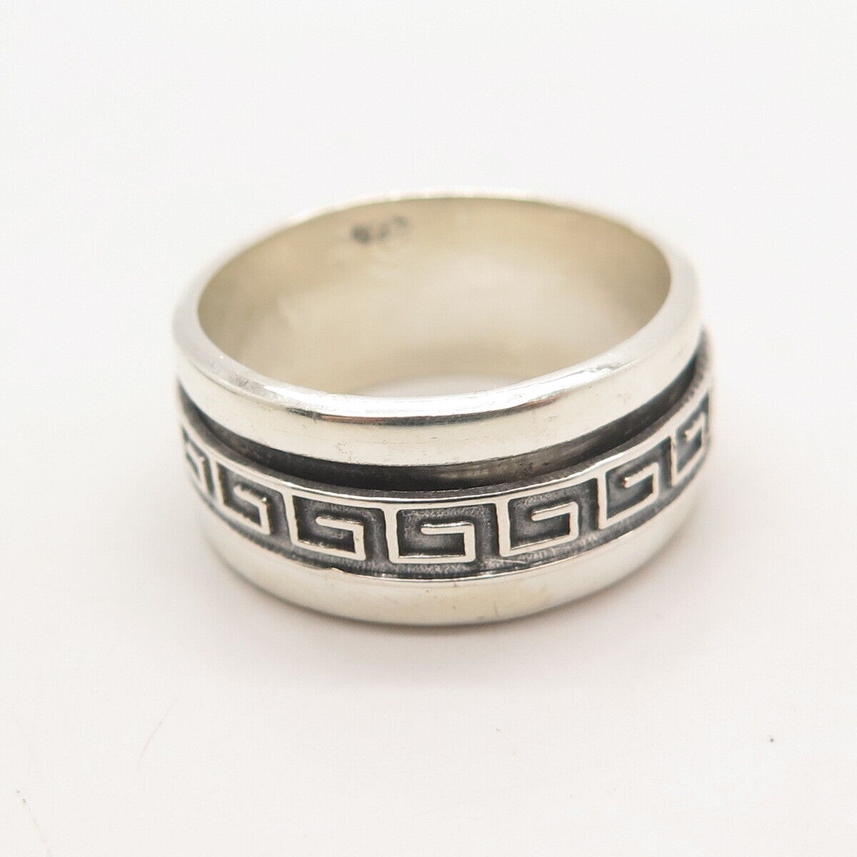 925 Sterling Silver Vintage Greek Maze Rotating Band Ring Size 9.25