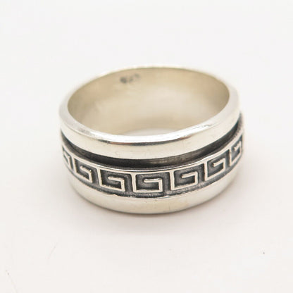 925 Sterling Silver Vintage Greek Maze Rotating Band Ring Size 9.25