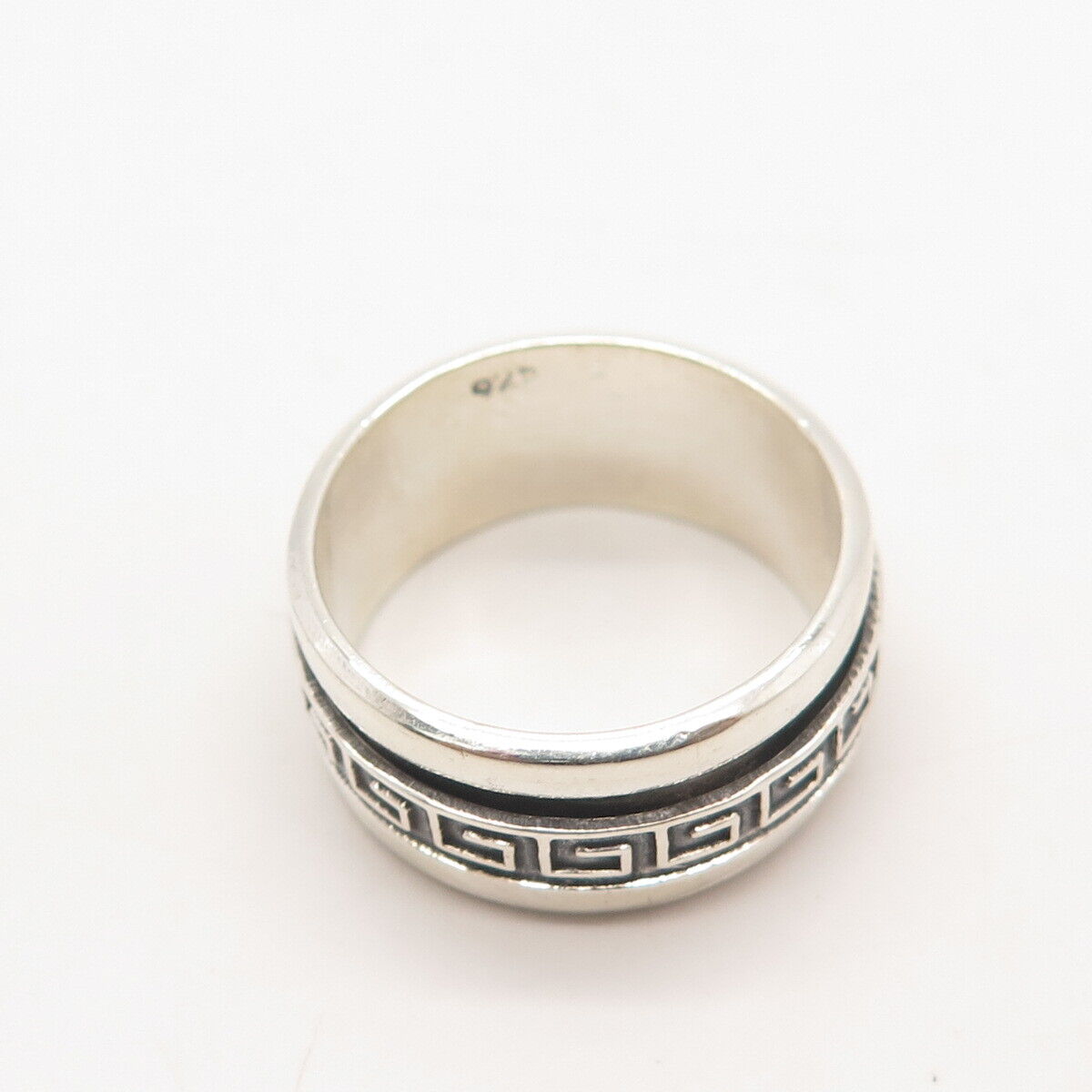 925 Sterling Silver Vintage Greek Maze Rotating Band Ring Size 9.25