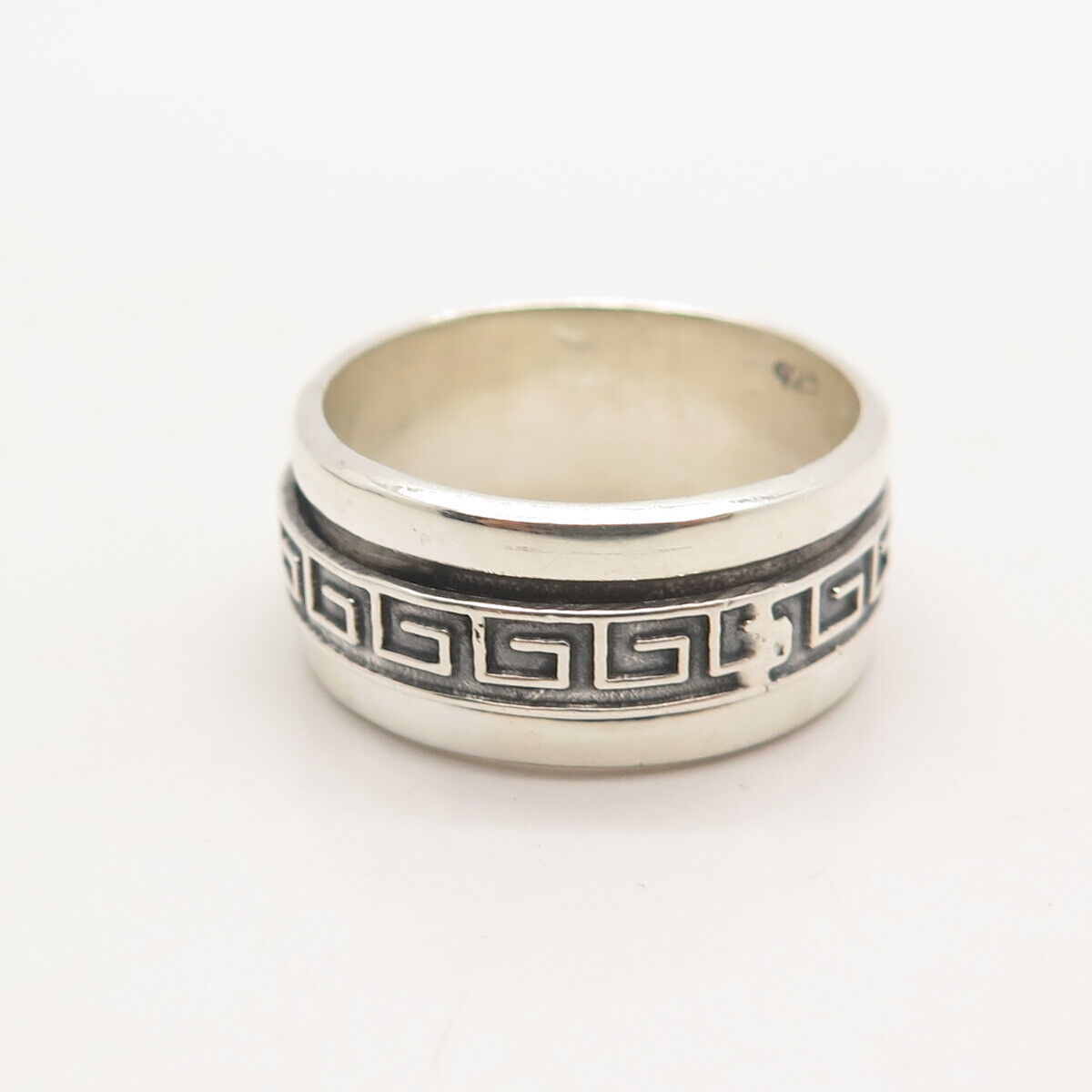 925 Sterling Silver Vintage Greek Maze Rotating Band Ring Size 9.25