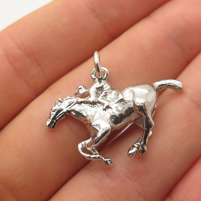 925 Sterling Silver Vintage Horse & Rider 3D Charm Pendant