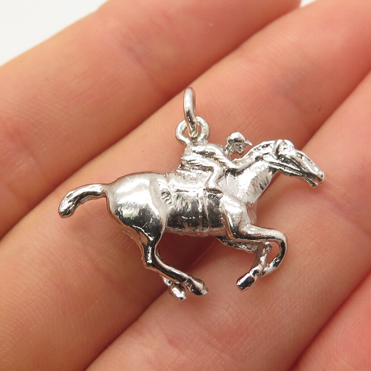 925 Sterling Silver Vintage Horse & Rider 3D Charm Pendant