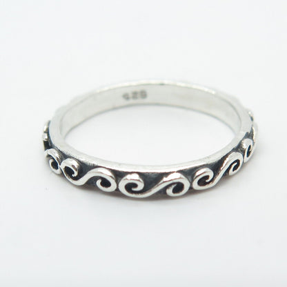 925 Sterling Silver Vintage Swirl Band Ring Size 5