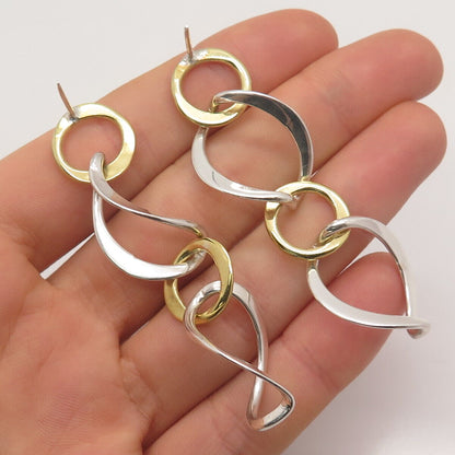 925 Sterling Silver 2-Tone Vintage Geometric Dangling Earrings