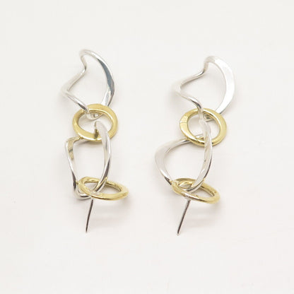 925 Sterling Silver 2-Tone Vintage Geometric Dangling Earrings