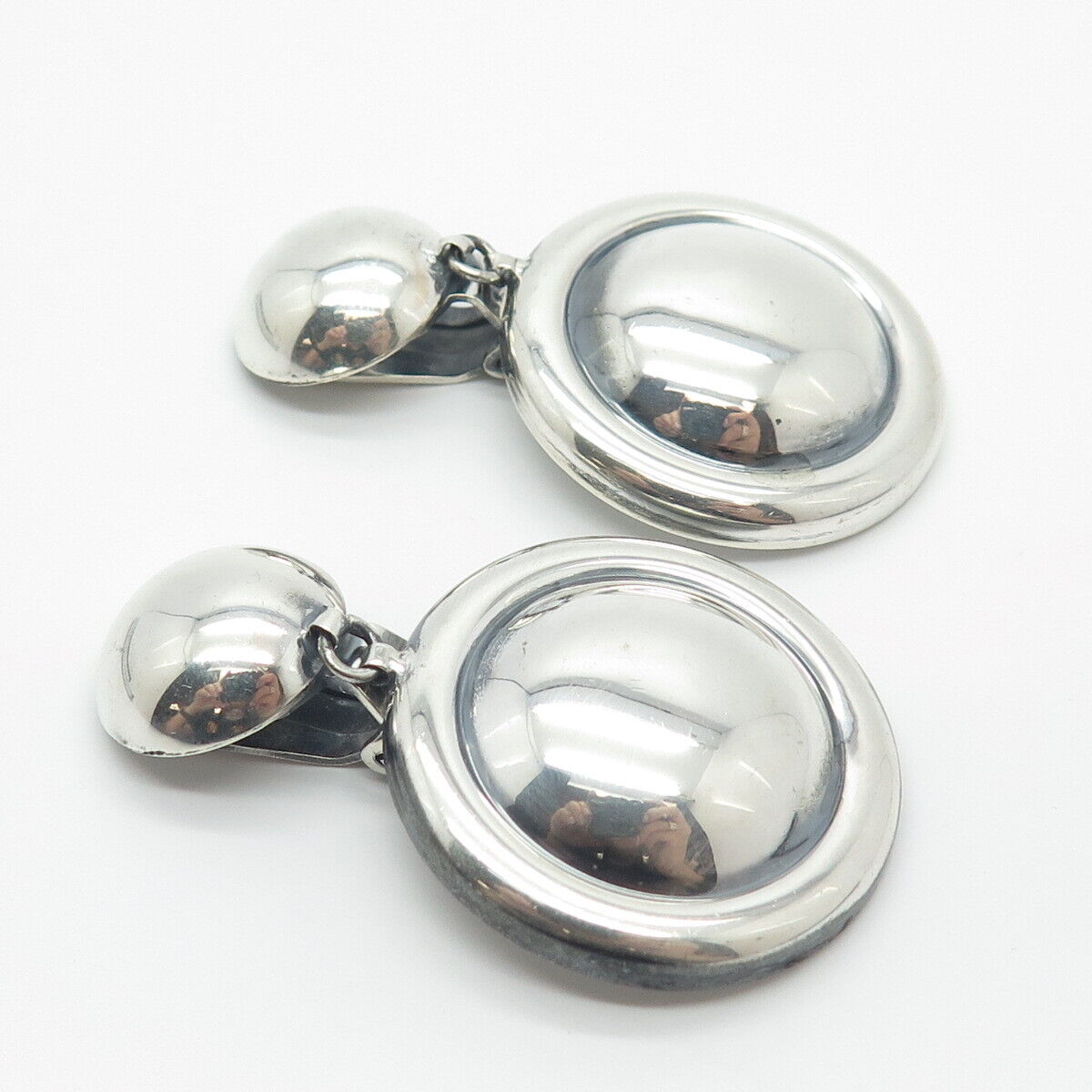 925 Sterling Silver Vintage Italy Round Dangling Earrings