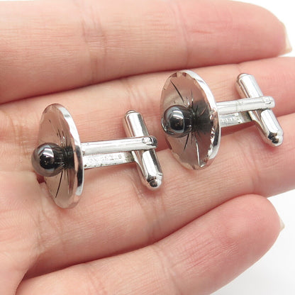 925 Sterling Silver Vintage Real Hematite Gem Cufflinks