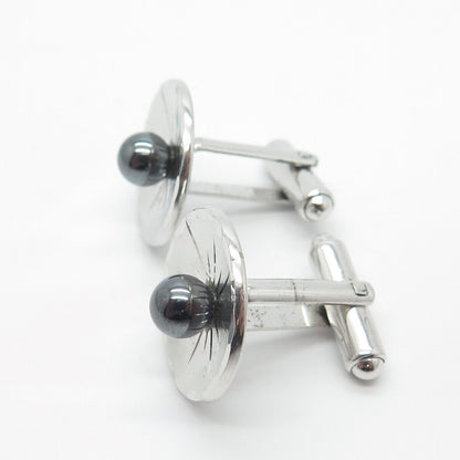 925 Sterling Silver Vintage Real Hematite Gem Cufflinks