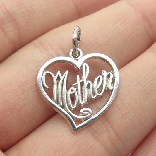 925 Sterling Silver Vintage "Mother" Love Heart Charm Pendant