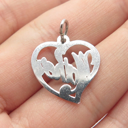 925 Sterling Silver Vintage "Mother" Love Heart Charm Pendant