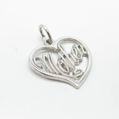 925 Sterling Silver Vintage "Mother" Love Heart Charm Pendant