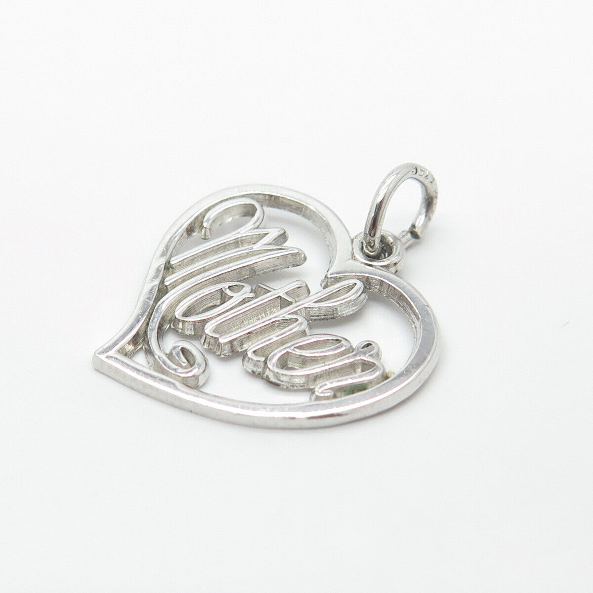 925 Sterling Silver Vintage "Mother" Love Heart Charm Pendant