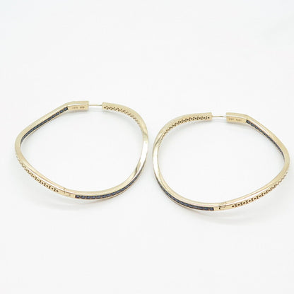 925 Sterling Silver Gold Plated KLEO Blue C Z Curved Hinged Hoop Earrings