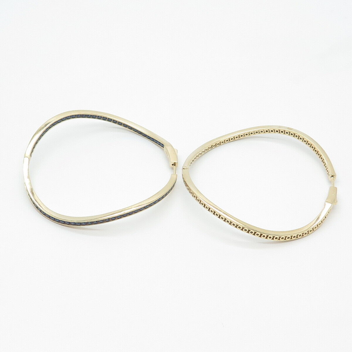 925 Sterling Silver Gold Plated KLEO Blue C Z Curved Hinged Hoop Earrings