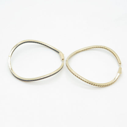 925 Sterling Silver Gold Plated KLEO Blue C Z Curved Hinged Hoop Earrings