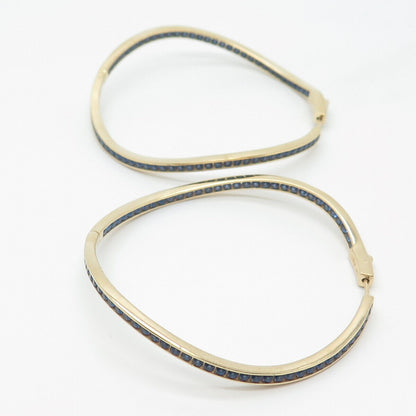 925 Sterling Silver Gold Plated KLEO Blue C Z Curved Hinged Hoop Earrings