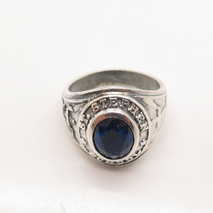 925 Sterling Silver Vintage Lab Sapphire 1972 St. Stephen School Ring Size 8.75