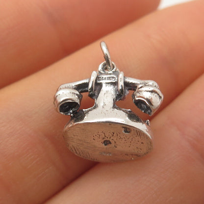 925 Sterling Silver Vintage Old Telephone 3D Charm Pendant