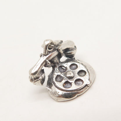 925 Sterling Silver Vintage Old Telephone 3D Charm Pendant