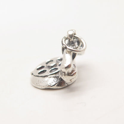 925 Sterling Silver Vintage Old Telephone 3D Charm Pendant