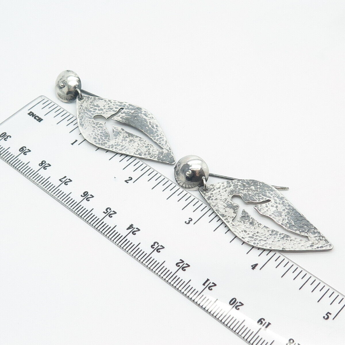 925 Sterling Silver Vintage Hammered Cutout Figure Dangling Earrings