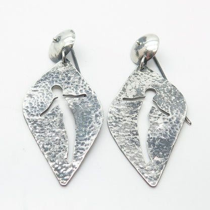 925 Sterling Silver Vintage Hammered Cutout Figure Dangling Earrings