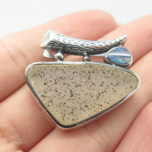 925 Sterling Silver Vintage Whitney Kelly Real Druzy & Opal Gem Slide Pendant