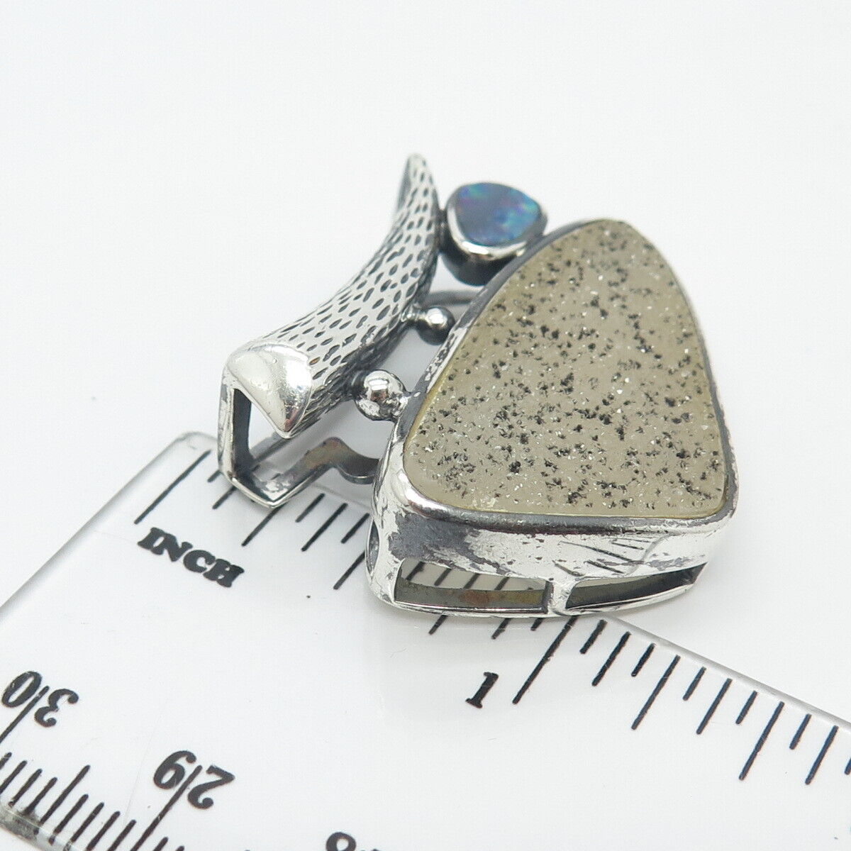 925 Sterling Silver Vintage Whitney Kelly Real Druzy & Opal Gem Slide Pendant