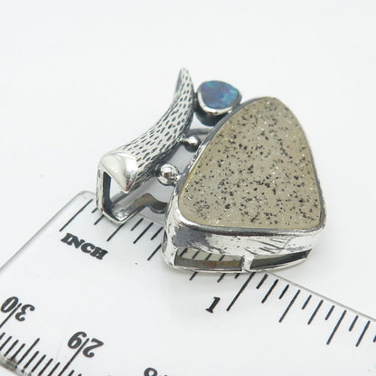 925 Sterling Silver Vintage Whitney Kelly Real Druzy & Opal Gem Slide Pendant