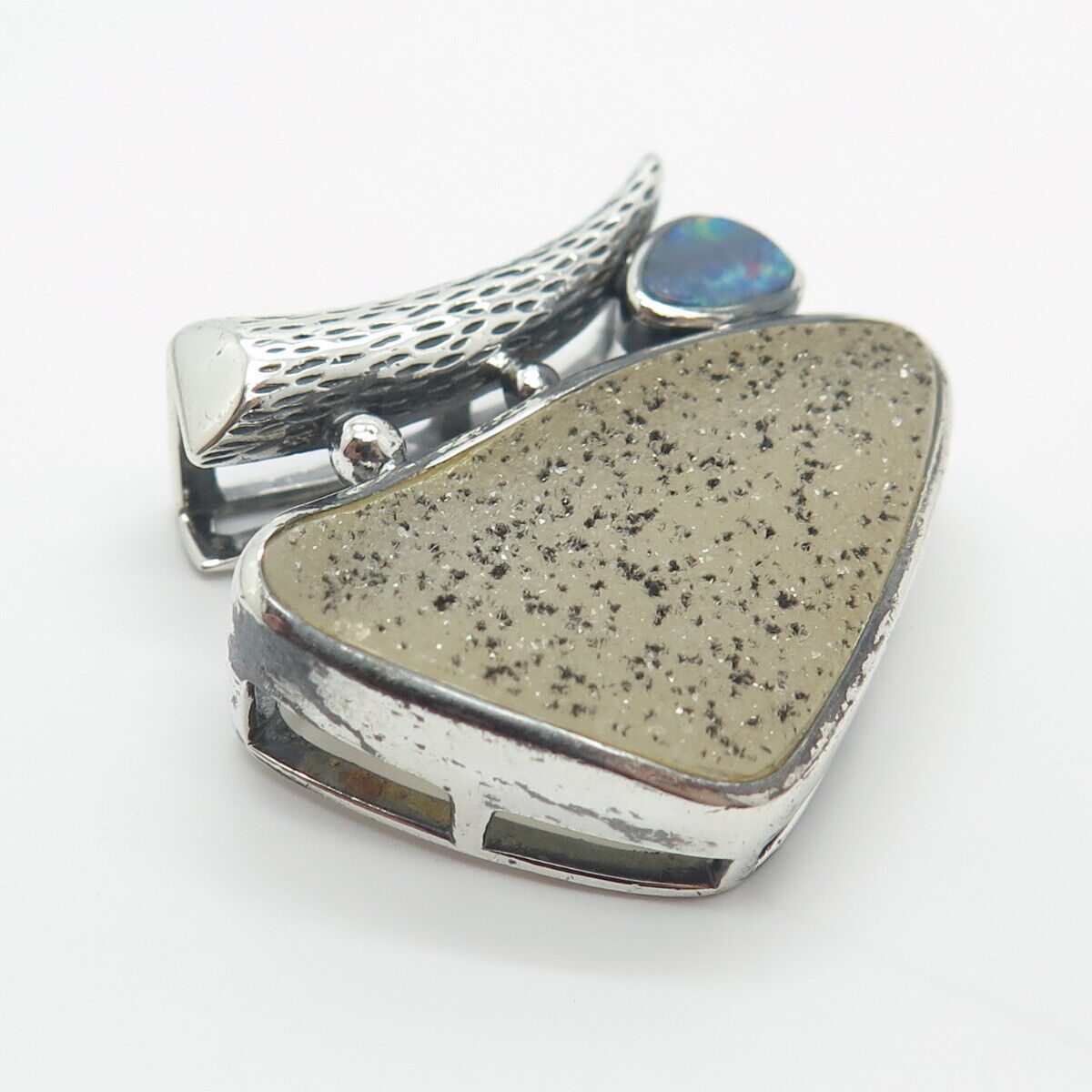 925 Sterling Silver Vintage Whitney Kelly Real Druzy & Opal Gem Slide Pendant