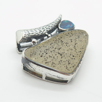 925 Sterling Silver Vintage Whitney Kelly Real Druzy & Opal Gem Slide Pendant
