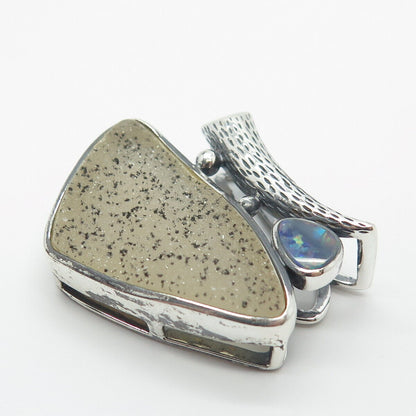 925 Sterling Silver Vintage Whitney Kelly Real Druzy & Opal Gem Slide Pendant