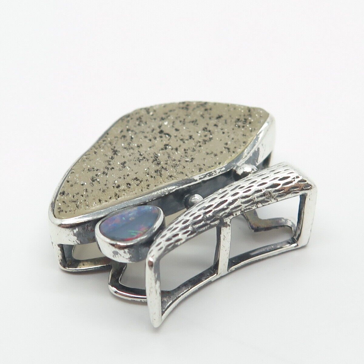 925 Sterling Silver Vintage Whitney Kelly Real Druzy & Opal Gem Slide Pendant