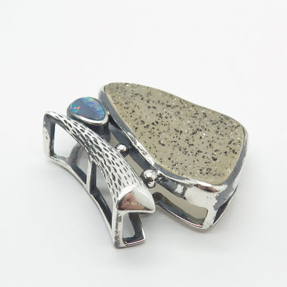 925 Sterling Silver Vintage Whitney Kelly Real Druzy & Opal Gem Slide Pendant
