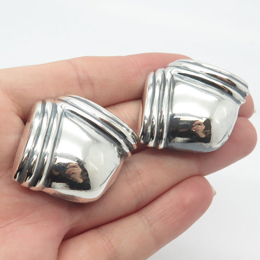 925 Sterling Silver Vintage Ribbed Clip On Earrings