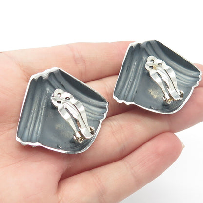 925 Sterling Silver Vintage Ribbed Clip On Earrings