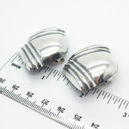 925 Sterling Silver Vintage Ribbed Clip On Earrings